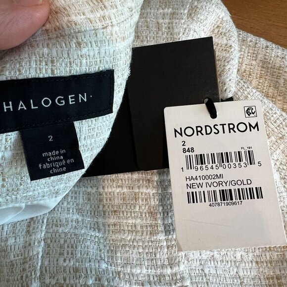 Halogen Nordstrom Womens Tweed Blazer Jacket Sz 2 Ivory Gold - Picture 8 of 10